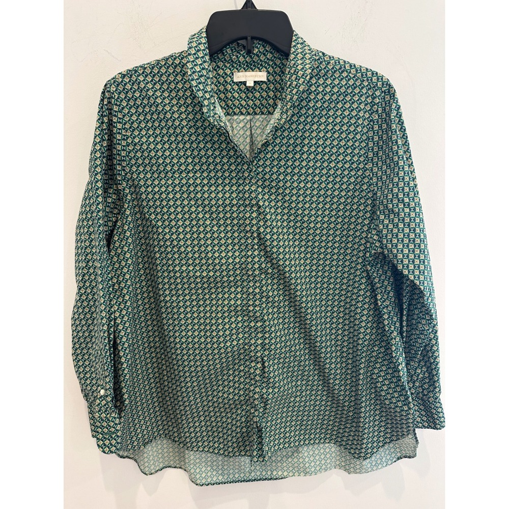Ann Mashburn Womens XL Green Geometric Tile Print Long Sleeve Button Down Shirt